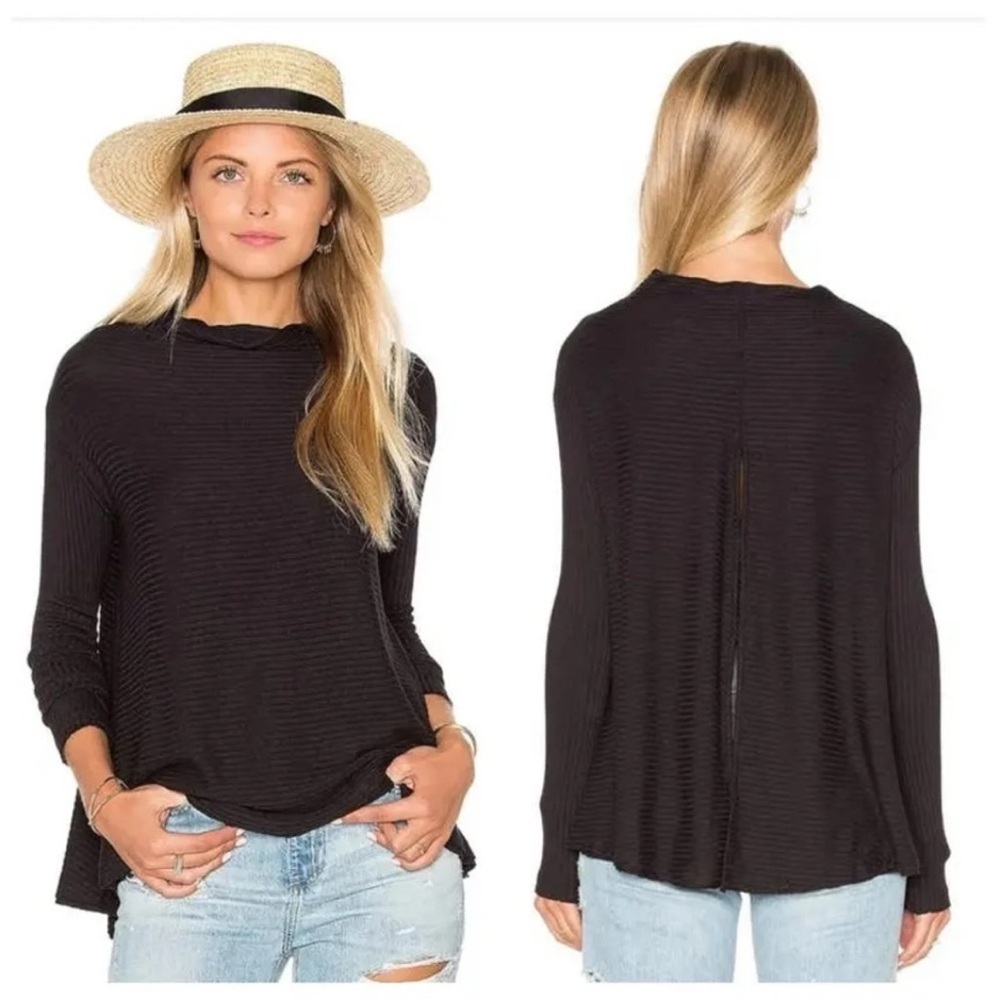 We the free Lover Split Back Pullover Black Knit Long Sleeve Shirt Women’s small